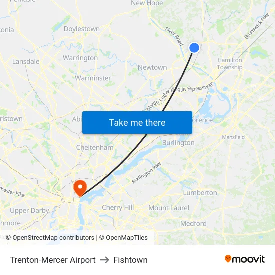 Trenton-Mercer Airport to Fishtown map