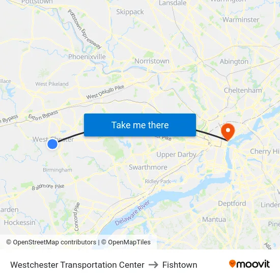 Westchester Transportation Center to Fishtown map