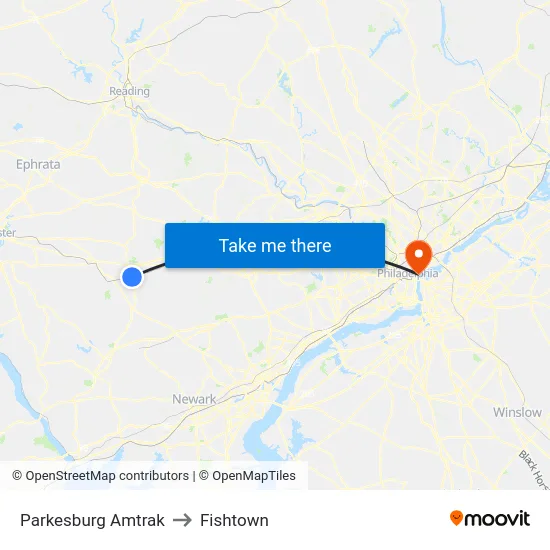 Parkesburg Amtrak to Fishtown map