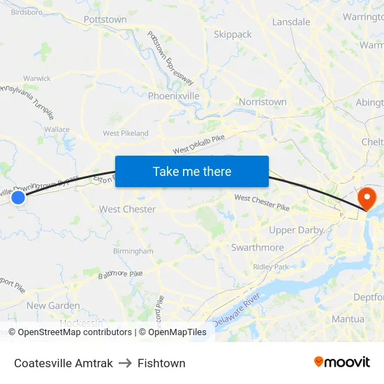 Coatesville Amtrak to Fishtown map