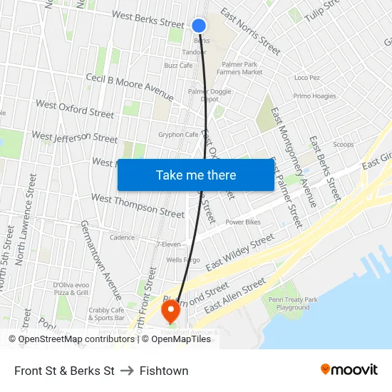 Front St & Berks St to Fishtown map