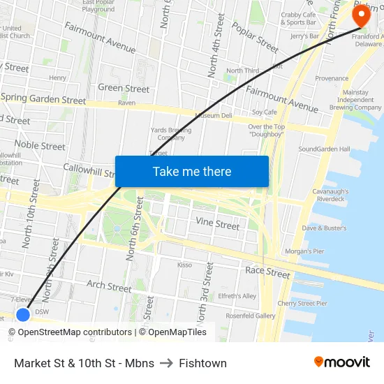 Market St & 10th St  - Mbns to Fishtown map