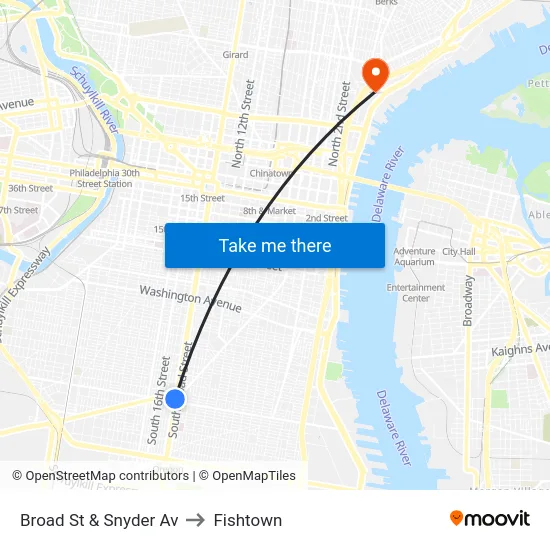 Broad St & Snyder Av to Fishtown map