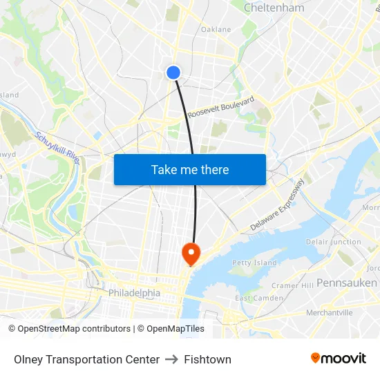 Olney Transportation Center to Fishtown map