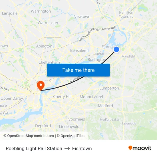 Roebling Light Rail Station to Fishtown map