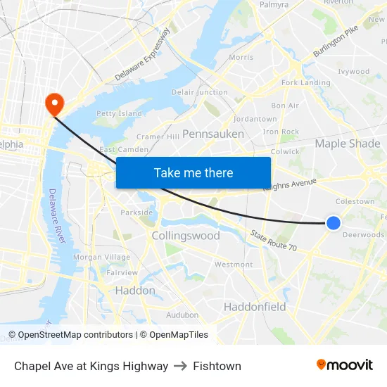 Chapel Ave at Kings Highway to Fishtown map