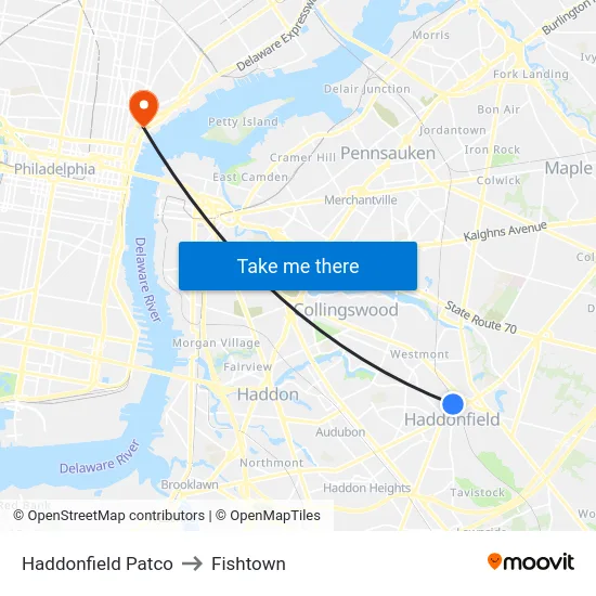 Haddonfield Patco to Fishtown map