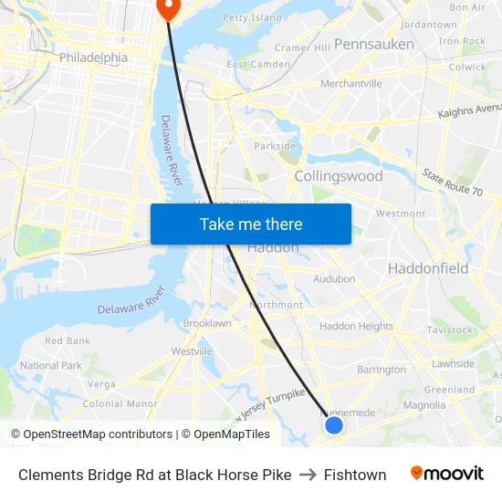 Clements Bridge Rd at Black Horse Pike to Fishtown map