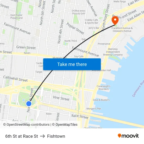 6th St at Race St to Fishtown map