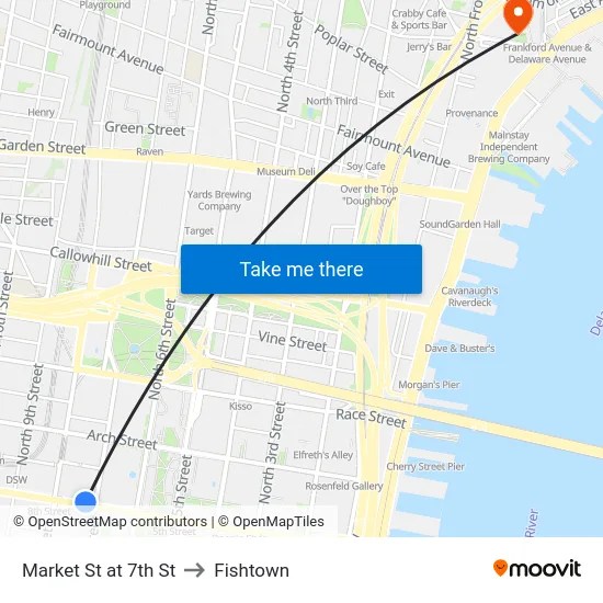 Market St at 7th St to Fishtown map