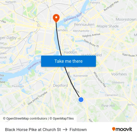 Black Horse Pike at Church St to Fishtown map