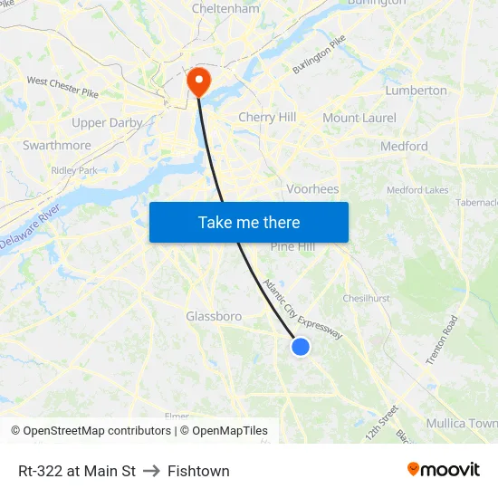 Rt-322 at Main St to Fishtown map