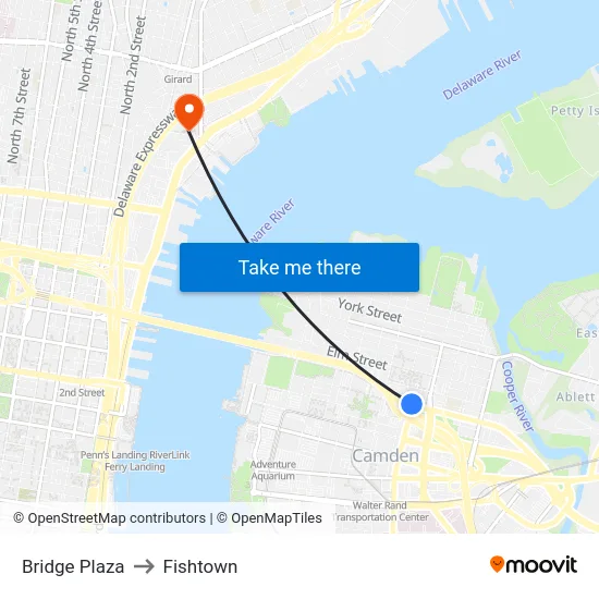 Bridge Plaza to Fishtown map
