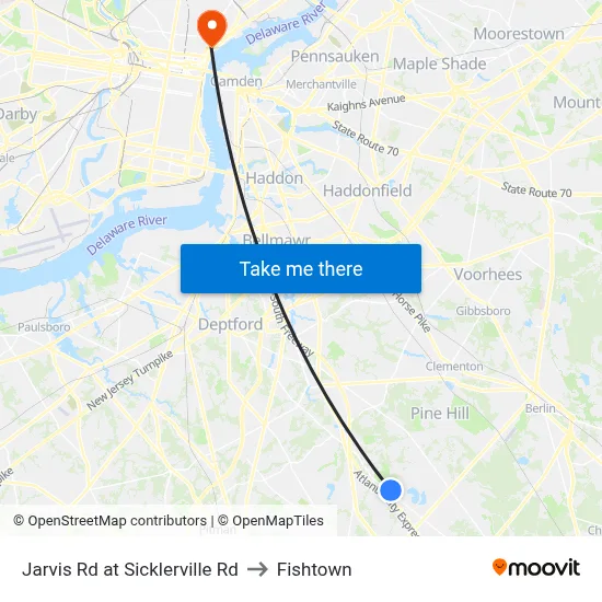 Jarvis Rd at Sicklerville Rd to Fishtown map