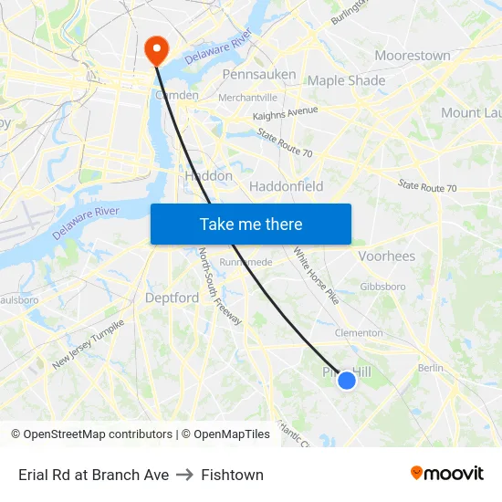 Erial Rd at Branch Ave to Fishtown map