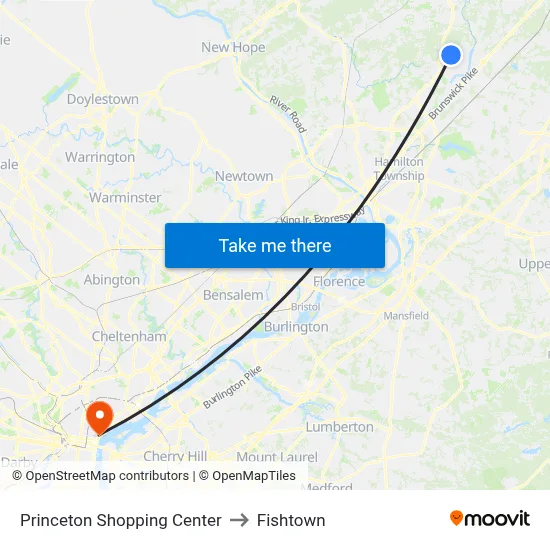 Princeton Shopping Center to Fishtown map