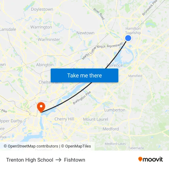 Trenton High School to Fishtown map