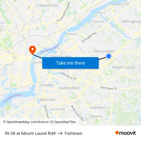 Rt-38 at Mount Laurel Rd# to Fishtown map