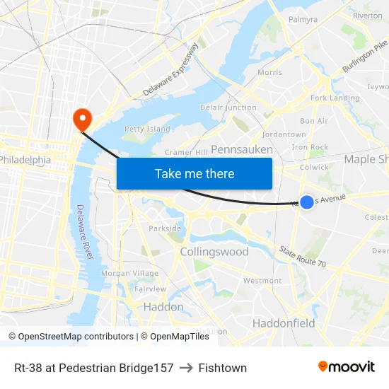 Rt-38 at Pedestrian Bridge157 to Fishtown map