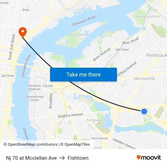 Nj 70 at Mcclellan Ave to Fishtown map