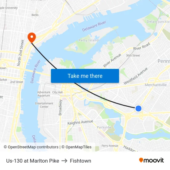 Us-130 at Marlton Pike to Fishtown map