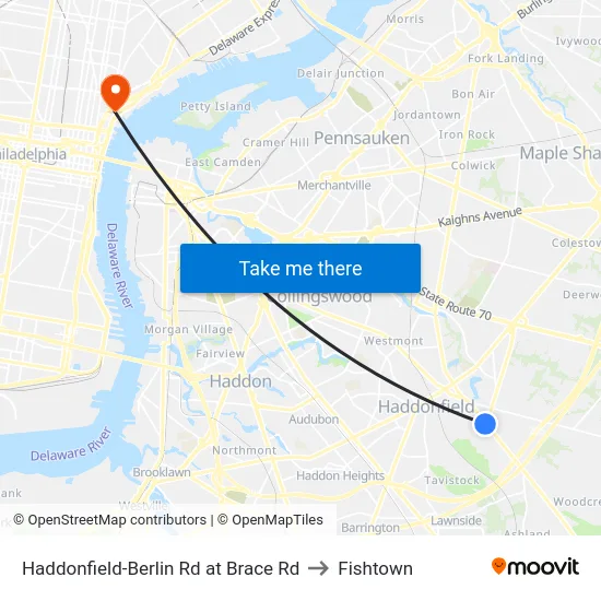 Haddonfield-Berlin Rd at Brace Rd to Fishtown map