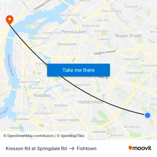 Kresson Rd at Springdale Rd to Fishtown map