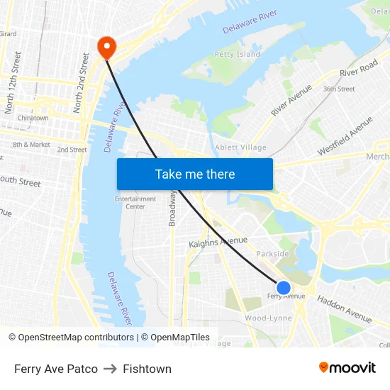 Ferry Ave Patco to Fishtown map