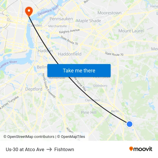 Us-30 at Atco Ave to Fishtown map