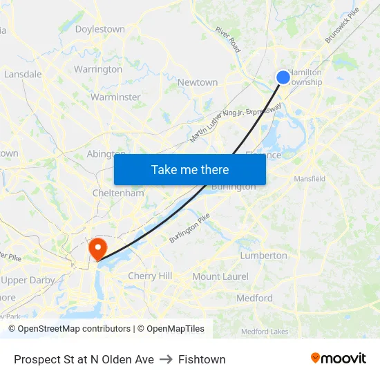 Prospect St at  N Olden Ave to Fishtown map