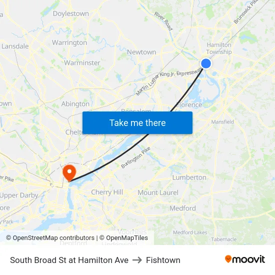 South Broad St at Hamilton Ave to Fishtown map