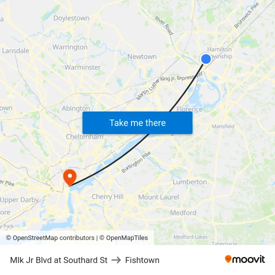 Mlk Jr Blvd at Southard St to Fishtown map
