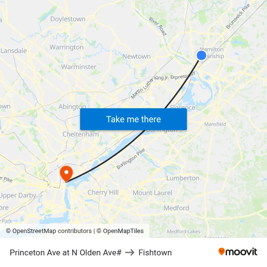 Princeton Ave at N Olden Ave# to Fishtown map