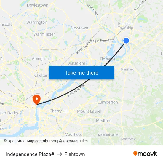 Independence Plaza# to Fishtown map
