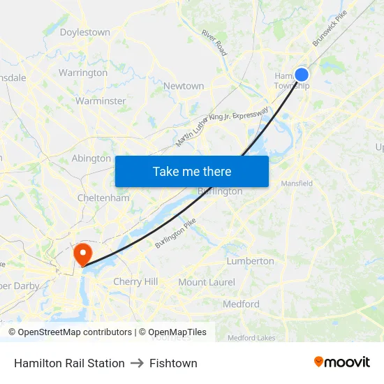 Hamilton Rail Station to Fishtown map