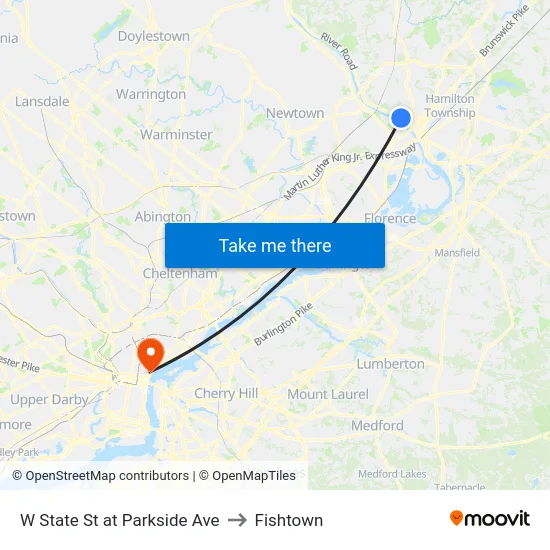 W State St at Parkside Ave to Fishtown map