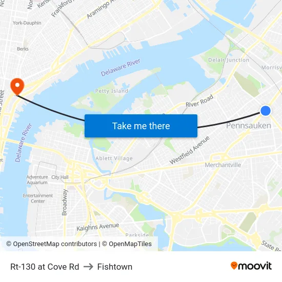 Rt-130 at Cove Rd to Fishtown map