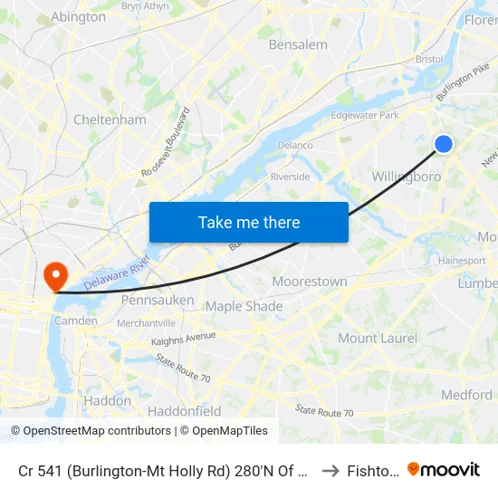 Cr 541 (Burlington-Mt Holly Rd) 280'N Of Sunset Rd to Fishtown map