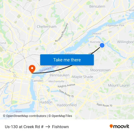 Us-130 at Creek Rd # to Fishtown map