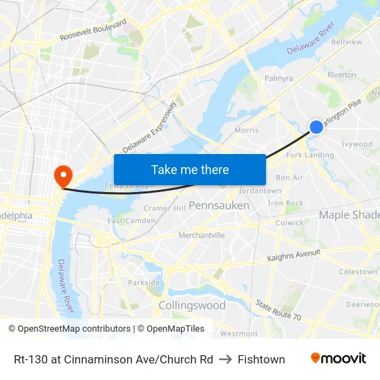 Rt-130 at Cinnaminson Ave/Church Rd to Fishtown map