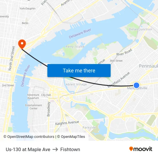 Us-130 at Maple Ave to Fishtown map