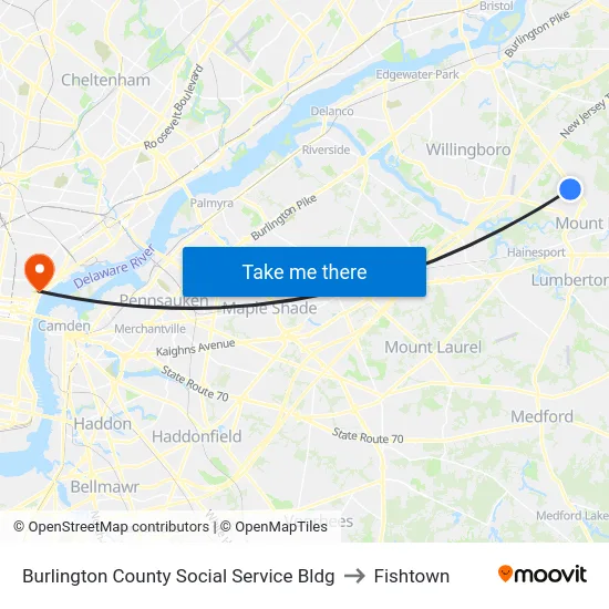 Burlington County Social Service Bldg to Fishtown map