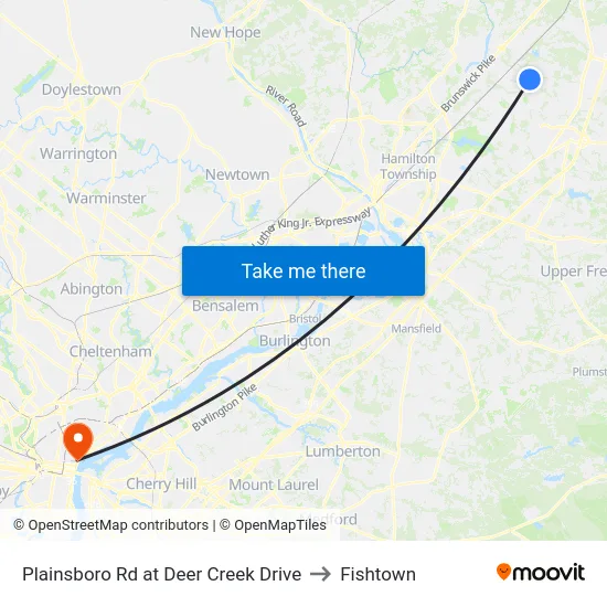 Plainsboro Rd at Deer Creek Drive to Fishtown map