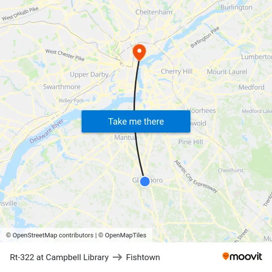Rt-322 at Campbell Library to Fishtown map