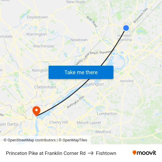 Princeton Pike at Franklin Corner Rd to Fishtown map