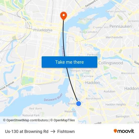 Us-130 at Browning Rd to Fishtown map