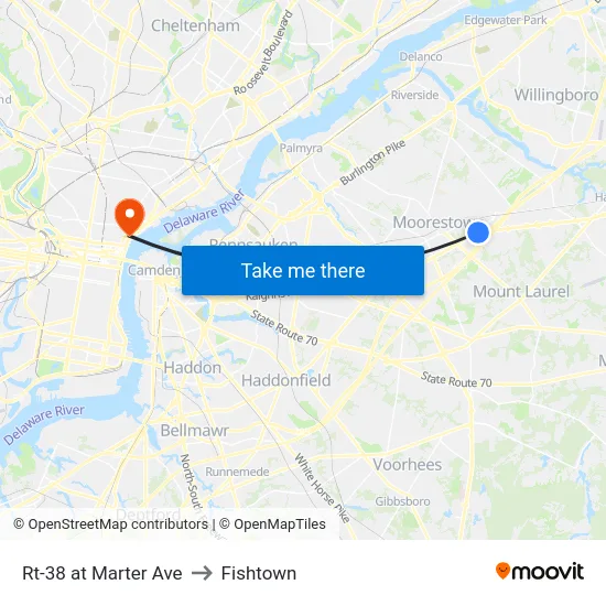 Rt-38 at Marter Ave to Fishtown map