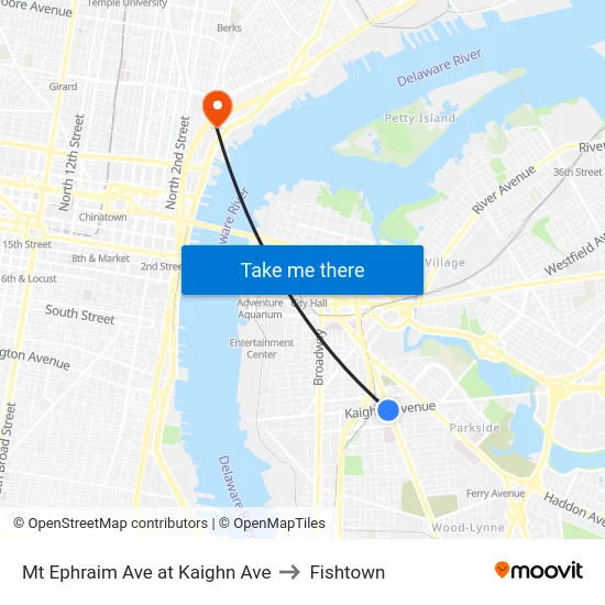 Mt Ephraim Ave at Kaighn Ave to Fishtown map