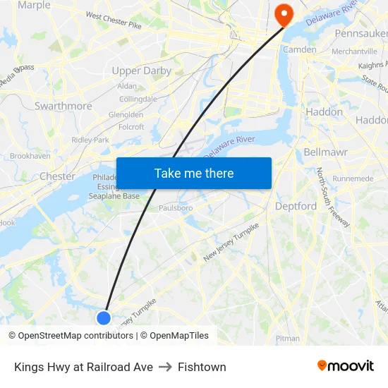 Kings Hwy at Railroad Ave to Fishtown map