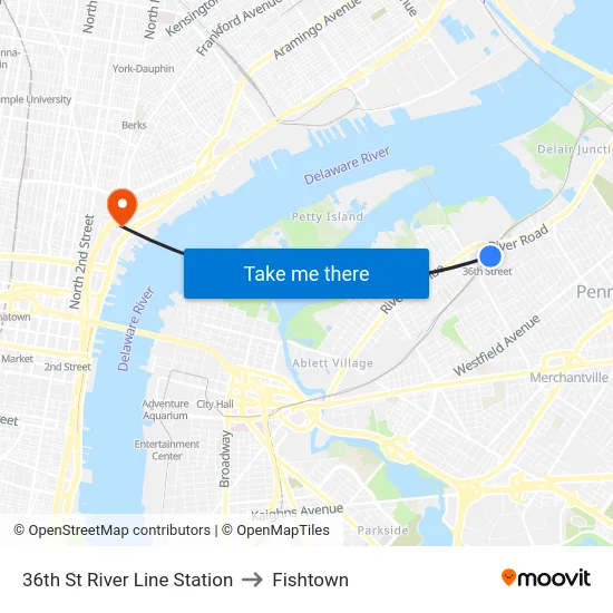 36th St River Line Station to Fishtown map